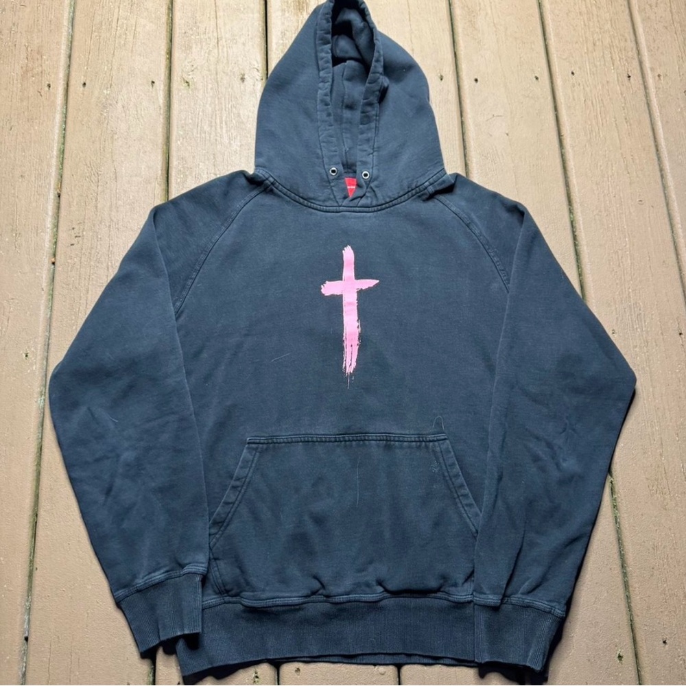 Black Hoodie with Pink Cross Design